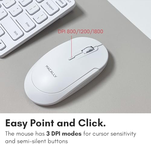 Macally White Wireless Keyboard and Mouse Combo - Quiet Productivity Duo - 2.4G Small Keyboard and Mouse Wireless - 78 Key Quiet Cordless Compact Mouse and Keyboard Combo with Mini Body