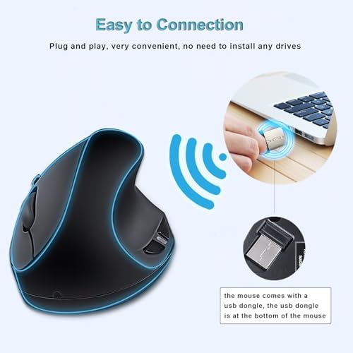 SUNGI Ergonomic Wireless Vertical 2.4GHz Optical Mouse for Right Hand,Black