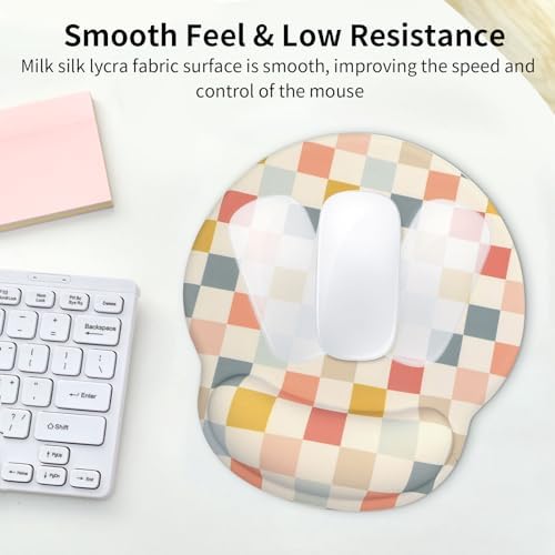 Retro Checkered Mouse Pad with Support Wrist Rest,Cute Funny Boho Ergonomic Mouse Pad with Non-Slip Base for Office Gaming Working Computers,Desk Accessories Pain Relief,Colorful