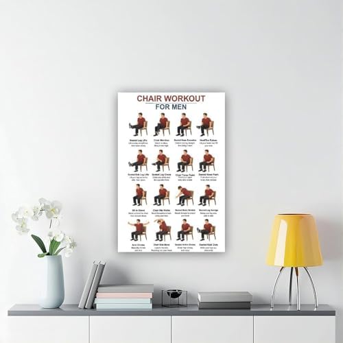Tai Chi Chair Workouts for Men Chair Exercise Chart Home Workout Plan Canvas Poster Bedroom Decor Room Decor Unframe 12x18inch