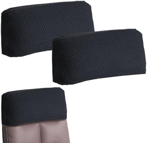 Stretch Office Chair Headrest Cover Jacquard Headrest Slipcover for Office Chairs Non Slip Head Rest Chair Furniture Protector for High Back Computer Chairs Set of 2 Black