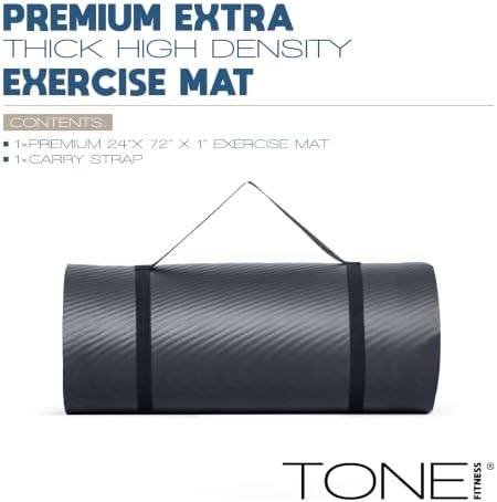 Tone Fitness 1" Extra Thick Yoga Mat, Exercise & Pilates Mat with Strap