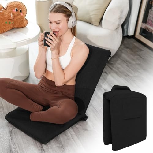 Adjustable Floor Chair with Back Support Foldable Meditation Chair, Black