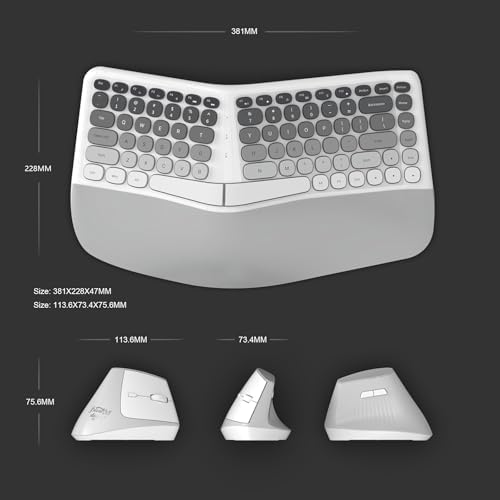 Ergonomic Wireless Keyboard and Mouse Set with Wrist Rest, Compact 85-Key Keyboard, No Independent Numeric Keypad, Gray and White Gradient