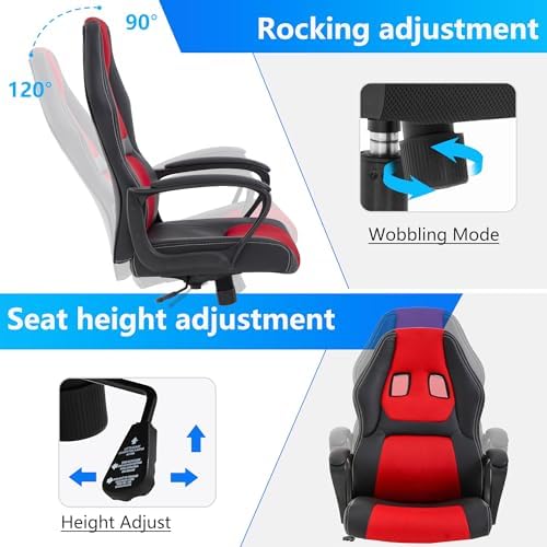 PayLessHere Gaming Chair Office Chair with Support Adjustable Ergonomic Pu Leather Racing Lumbar Massage Headrest Armrest Task 360° Swivel Computer Chair for Women Men Adults，Red