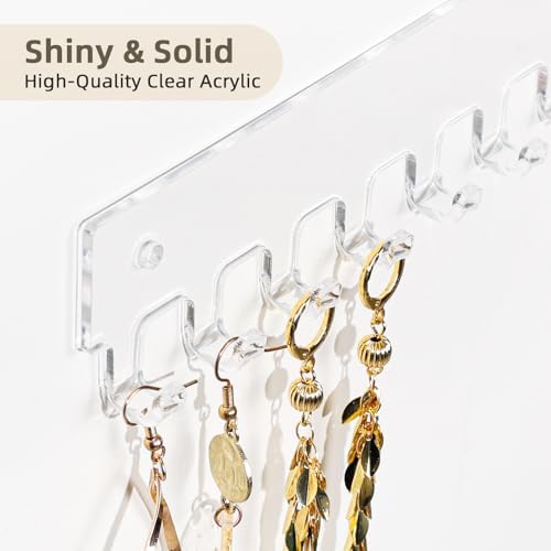 Acrylic Necklace Holder 4 Pack Wall Mounted Necklace Organizer Hanging Jewelry Organizer with 17 Hooks for Necklaces, Bracelets, Rings and Bangles Display (14.17 inch)