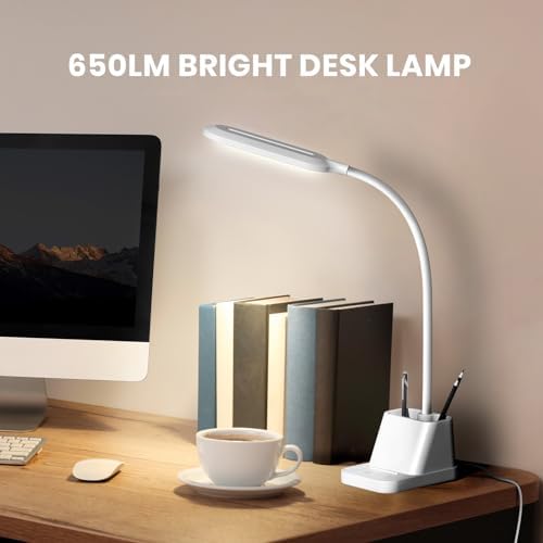 AXX White LED Desk Lamp with USB Charging Port, Study Table Light
