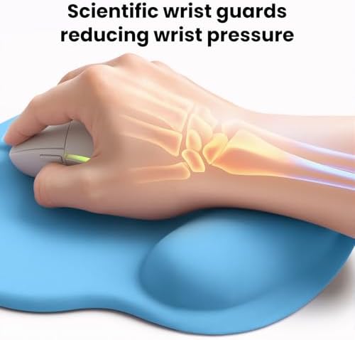 Mouse pad with Wrist Rest,Relieving Pain Memory Foam Computer pad, Ergonomic Desktop Mouse, Silicone Material Mouse pad, with Non-Slip PU Base (Blue)