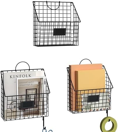 3 Packs Hanging Wall File Organizer with Hooks, Magazine Rack ,Mail Basket