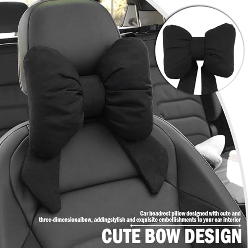 Cute Bow Car Headrest Pillow,Comfortable & Skin-Friendly Car Neck Pillow