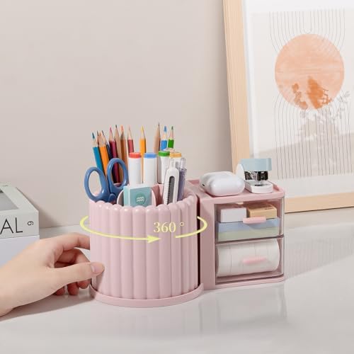 Anyoifax Rotating Pen Holder for Desk Removable Pencil Cup, Large Pink