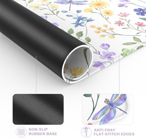 eulps Mouse Pad with Stitched Edge, Multiple Patterns Computer Mouse Pads with Non-Slip Rubber Base, Washable Cloth Mousepad, for Gaming, Laptop, PC (Dragonfly Meadow)