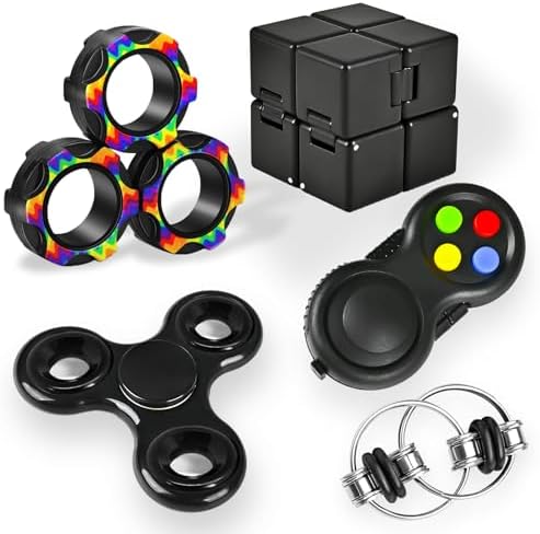 5PC Fidget Toys Adults Set Fidgets for Classroom Must Have Autism Sensory Pack Figette Cube ADHD Special Treasure Prize Tool Stress Relief Desk Cool Gadget for Kid Easter Basket Stuffers for Teen Boys