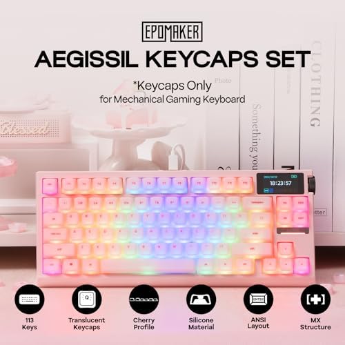 EPOMAKER AegisSil Keycap Set, Silicone Material, Cherry Profile, 113 Keys, 65%/75%/Full Size, Custom Keyboard Keycaps Set for Cherry MX, Kailh, Outemu, Gateron Mechanical Gaming Keyboard (Pink)