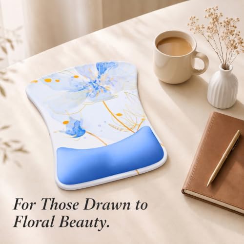 Gel Mouse Pad & Memory Foam Keyboard Wrist Rest Set, Blue Floral