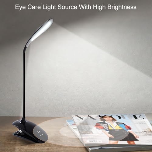 2PCS LED Rechargeable Book Light for Reading with Memory Function- Eye Caring 3 Color Temperatures, Reading Light 5 Brightness Levels, 80 Hrs Runtime Flexible Goose Neck Clip on Desk Lamp