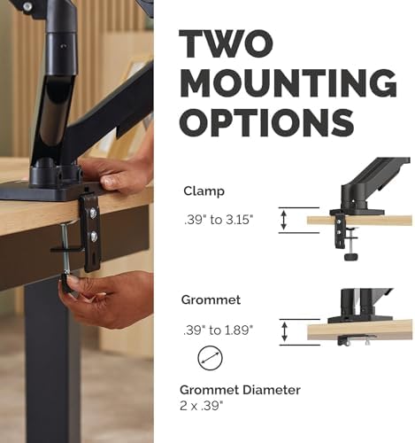 Fellowes Everyday Plus Dual Gas Spring Monitor Arm Holds Two Screens up to 32" Weighing 4.4-19.84 lbs ea, Height Adjusting, Tilt, Swivel, Rotate, VESA 75/100, Clamp or Grommet Mount, Cable Management