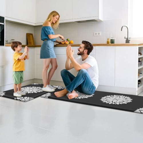 2PCS Kitchen Mats for Floor, Anti Fatigue Non-slip Larger Black Rug