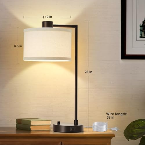 Luvkczc Table Lamp Set of 2, Dimmable Bedside Lamp for Night Stand, USB A+C