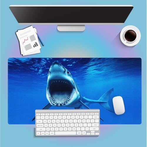 Great White Shark Large Mouse Pad, Blue Ocean Fish Desk Mat