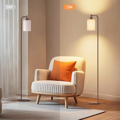 SIBRILLE Floor Lamp with Linen Shade, Dimmable Tall Standing Lamp with Remote Control & 3 Color Temperatures, Modern Floor Lamps for Living Room Bedroom Office Corner, 9W LED Bulb Included