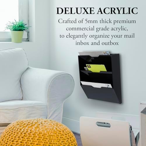 MyGift Wall Mounted 3 Tier Black Acrylic Letter Rack Mail Organizer, Office and Entryway Bills Postcards Brochure Holder Vertical Storage Rack