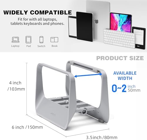 AFOOYO Vertical Laptop Stand with Gravity Locking – ABS Adjustable Laptop Holder Desktop Stand Compatible with MacBook, Surface, iPad, mini PC and More (Gray)