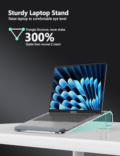 JCZT Clear Acrylic Laptop Stand for Desk, Laptop Riser with Wrist Rest