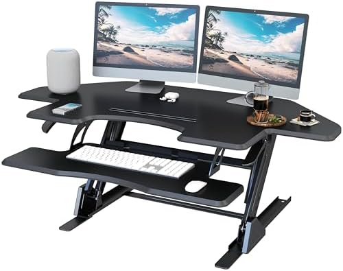 47 inch Corner Standing Desk Converter, Height Adjustable Sit Stand Desk Riser, Black, GSD06T