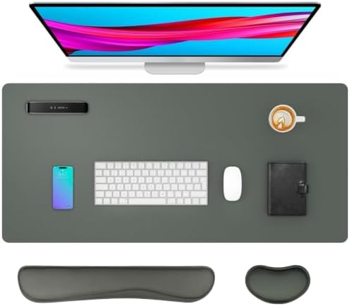 Bloss Leather Desk Pad Protector, Large Mouse Pad, Office Desk Mat, Non-Slip PU Leather Desk Blotter, Laptop Desk Pad, Waterproof Desk Writing Pad for Office and Home (Jungle Green, 31.5" x 15.7")