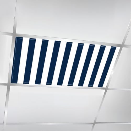 4 Pcs Fluorescent Light Covers for Ceiling Lights Vertical blue white stripes Magnetic Light Filters Decorative for Classroom Office Hospital Home 4x2 Ft