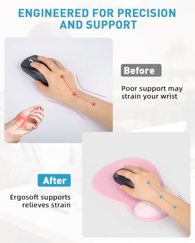 Ergonomic Mouse Pad with Wrist Rest, Mousepad with Memory Foam Support for Pain Relief, Non-Slip Base for Computer, Laptop, Office & Home, 10.2 x 7.5 in