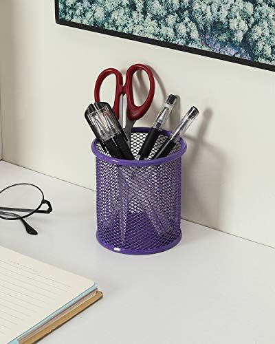 EasyPAG Pencil Holder for Desk, 2 Pack Metal Pen Organizer, Mesh Pencil Cup Organizer for Home, Office, Classroom, School, Purple