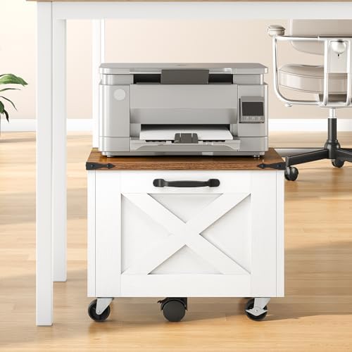 HOOBRO Farmhouse File Cabinet, Small Rolling File Cart Under Desk, 1-Drawer File Cabinet for Home Office, Printer Stand with Drawers, File Organizer Fits A4/Letter Size, White and Walnut, WH34WJ01
