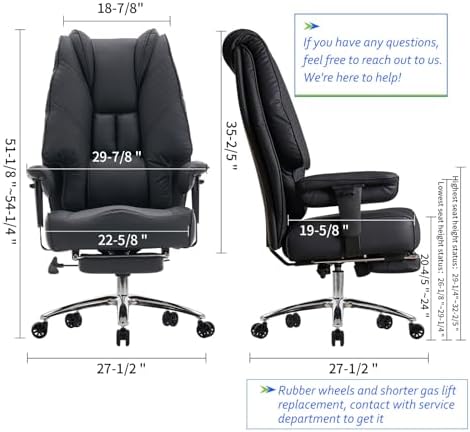 EXCEBET Big and Tall Office Chair 400lbs Wide Seat, Leather High Back Executive Office Chair with Foot Rest, Ergonomic Chairs Lumbar Support for Lower Back Pain Relief (Black)