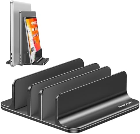 OMOTON 3-Slot Multiple Vertical Laptop Stand, Fits All MacBook, Black