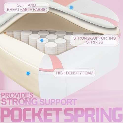 Vonesse Gaming Chair, High Back Pink Gaming Chair with Footrest and Massage, Gaming Chairs for Adults with Pocket Spring Cushion, Big and Tall Reclining Computer Chair with Lumbar Support (White/Pink)