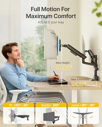 monTEK Tall Mechanical Spring Dual Monitor Arm with USB for 27 32 34 Screen