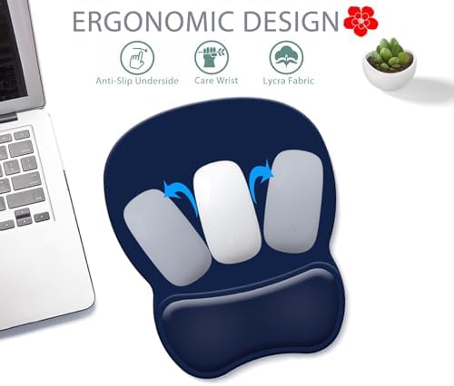 Ergonomic Mouse Pad with Wrist Rest, Gel Concave Mouse Pad with Non-Slip Base, Pain Relief Mouse Pads with Smooth Wrist Support for Office & Home (Deep Blue)