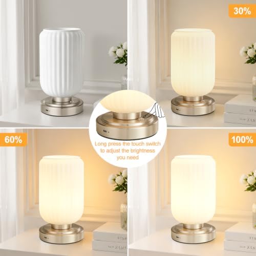 LightRound Cordless Table Lamp for Bedroom, Touch Stepless Dimmable