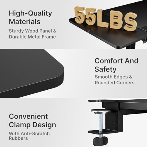 PEGZONE Desk Extender Tray, 28" x 12", with Storage Drawer, Large, Black