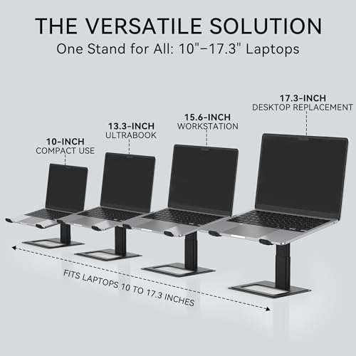SOUNDANCE Adjustable Laptop Stand, Aluminum Riser, 10-17.3", Black
