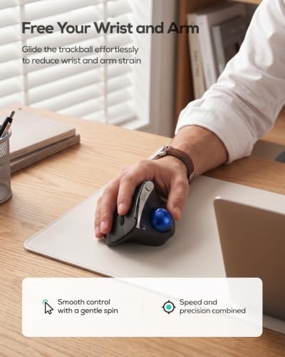 Nulea Wireless Trackball Mouse, 54° Vertical Ergonomic Thumb Control-Blue
