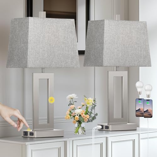 Cinkeda Bedside Table Lamp Set of 2,Nightstand Touch Lamp with USB Port