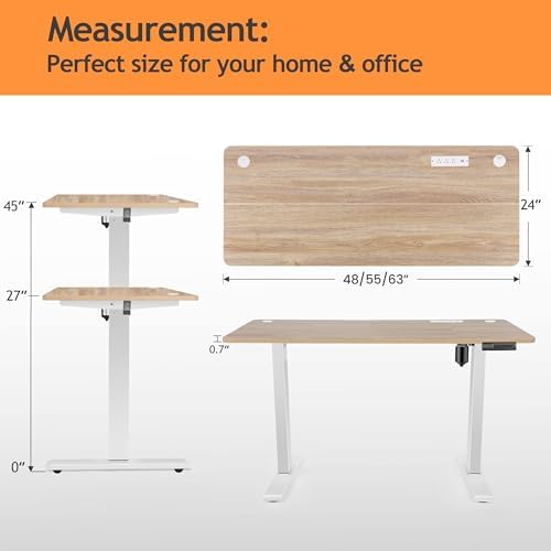 Electric Standing Desk Adjustable Height, 55'' x 24'' Stand up Desk with Outlets and 2 USB Ports,4 Caster, 27''-46'' Lifting Range, Spacious Computer Workstation for Home Office(Oak)