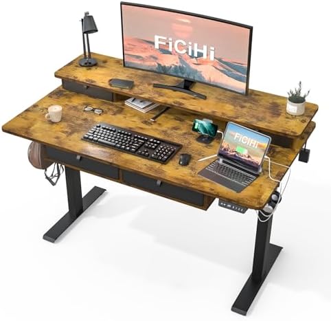 FiCiHi 48x30Inch Standing Desk with Drawers,Electric Height Adjustable Desk