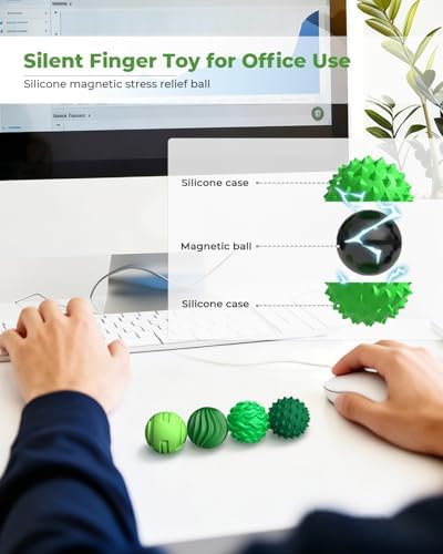 Silicone Magnetic Sensory Balls Fidget Toys,4 Pack Office Stress Toys,Green