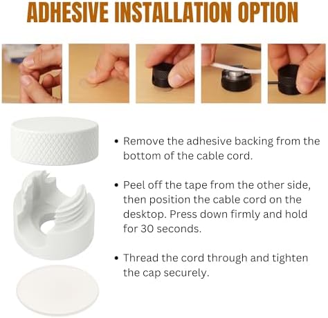 3PCS Premium Cord Holder for Nightstand, Computer Cord Organizer for Desk, Appliance Cord Organizers, Stick-On Cable Clip for Charger, Laptop, USB, Headphones, Wire Management Set, White