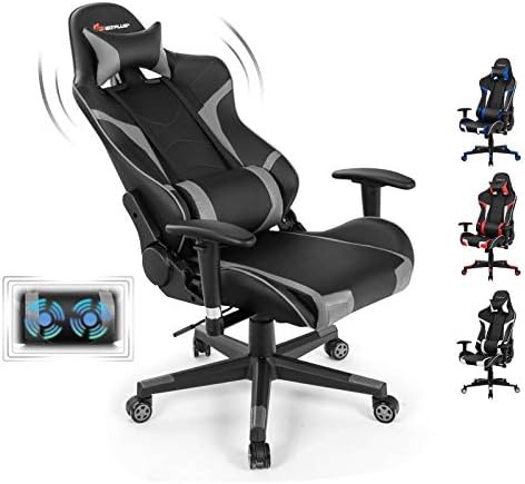 Goplus Gaming Chair, Massage Office Chair Computer Gaming Racing Chair, High Back PU Leather Adjustable Arms Headrest Ergonomic Reclining Game Chair, Rolling Swivel Executive Chair