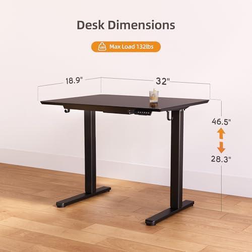 Claiks Glass Standing Desk with Drawers 32x19 Inch Black
